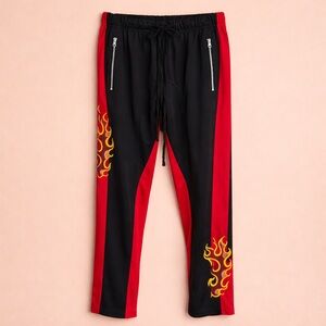 American Stitch black and red flame graphic pants 2010s streetwear